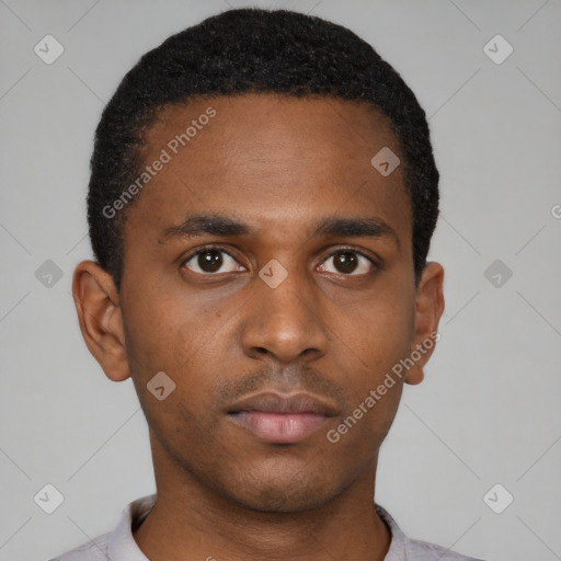 Neutral black young-adult male with short  brown hair and brown eyes