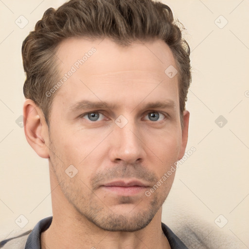 Neutral white adult male with short  brown hair and brown eyes