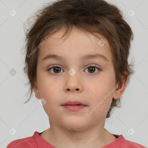 Neutral white child female with short  brown hair and brown eyes