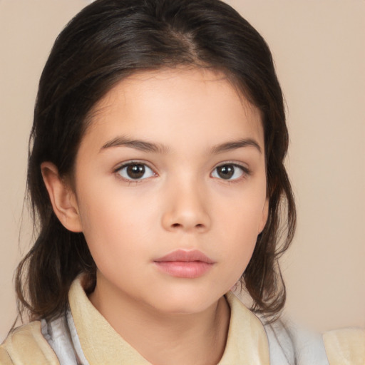 Neutral white child female with medium  brown hair and brown eyes