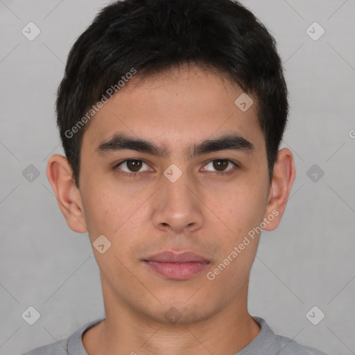 Neutral asian young-adult male with short  brown hair and brown eyes