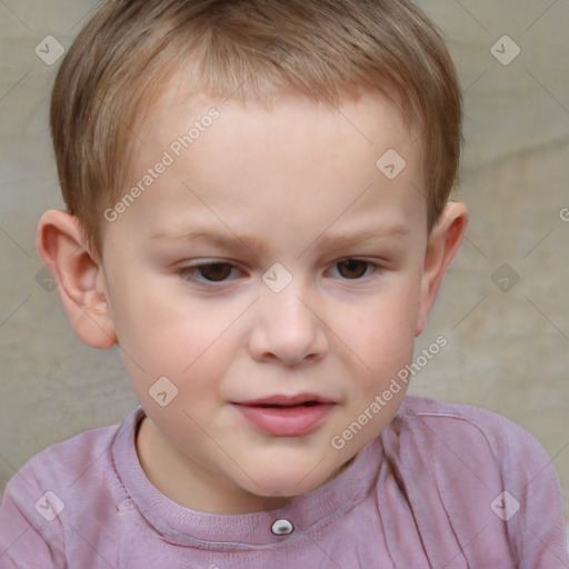 Joyful white child male with short  brown hair and brown eyes