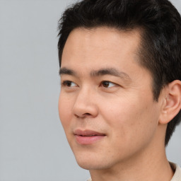 Neutral asian young-adult male with short  black hair and brown eyes