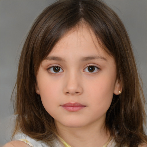 Neutral white child female with medium  brown hair and brown eyes