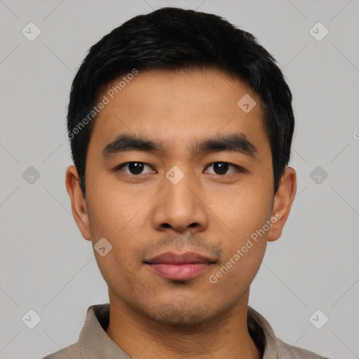 Neutral asian young-adult male with short  black hair and brown eyes