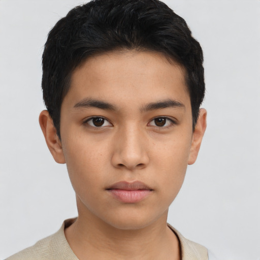 Neutral asian young-adult male with short  black hair and brown eyes