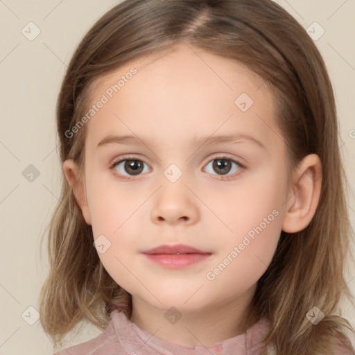 Neutral white child female with medium  brown hair and brown eyes