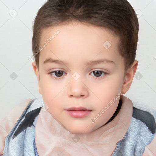 Neutral white child female with short  brown hair and brown eyes