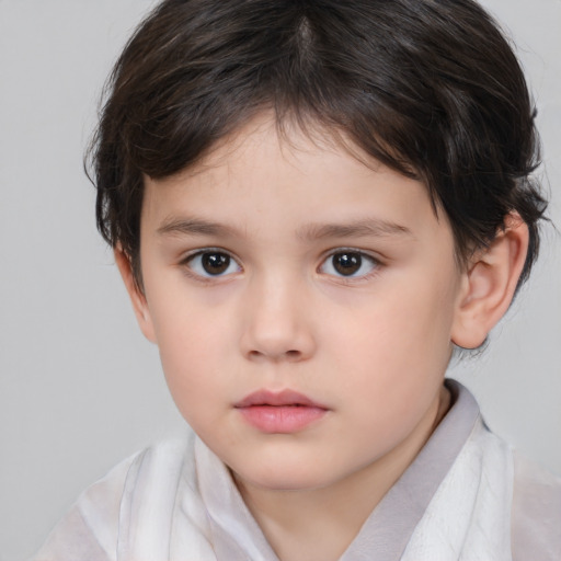 Neutral white child female with medium  brown hair and brown eyes