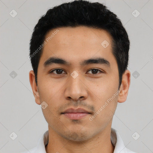 Neutral asian young-adult male with short  black hair and brown eyes