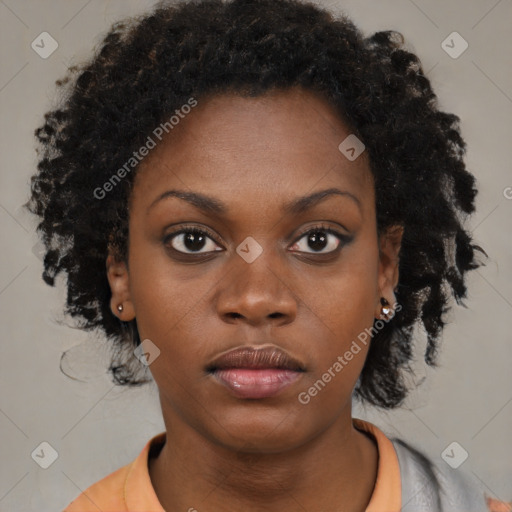 Neutral black young-adult female with short  black hair and brown eyes