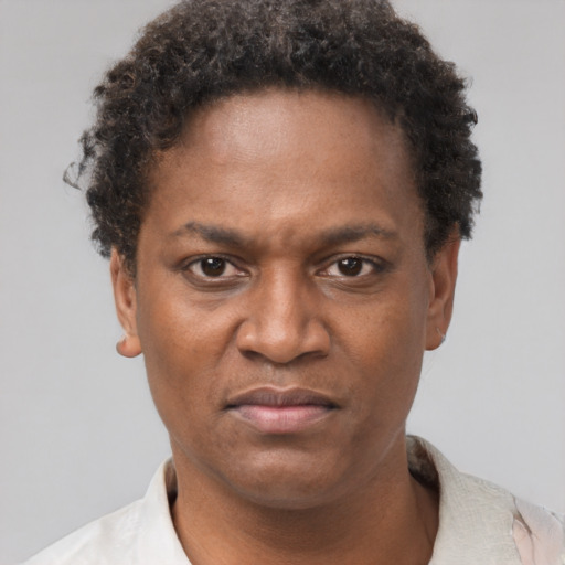 Neutral black adult male with short  brown hair and brown eyes