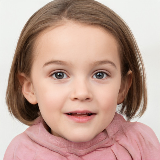 Neutral white child female with medium  brown hair and grey eyes