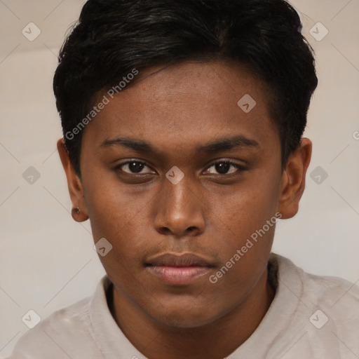 Neutral black young-adult female with short  brown hair and brown eyes
