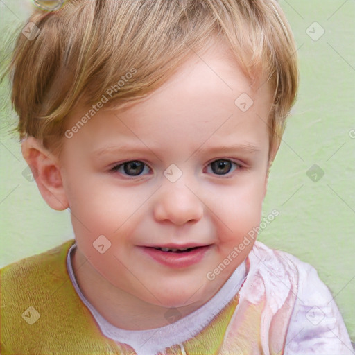 Joyful white child female with short  brown hair and brown eyes