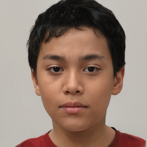 Neutral asian child male with short  black hair and brown eyes