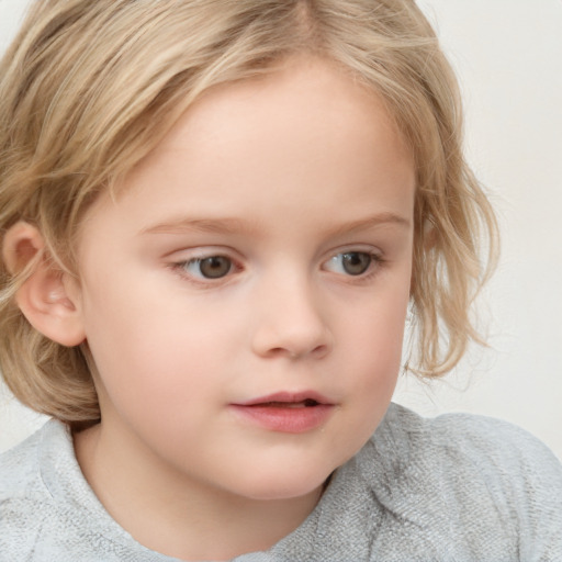 Neutral white child female with medium  blond hair and blue eyes