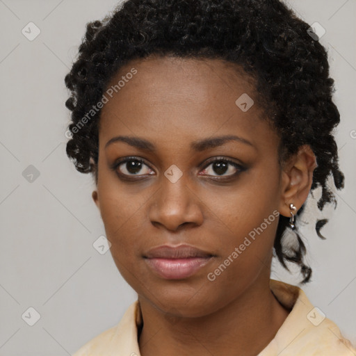 Neutral black young-adult female with short  brown hair and brown eyes