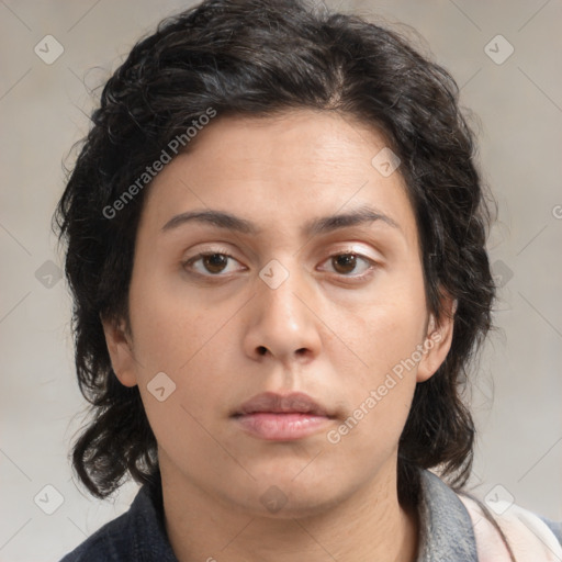 Neutral asian young-adult female with medium  brown hair and brown eyes