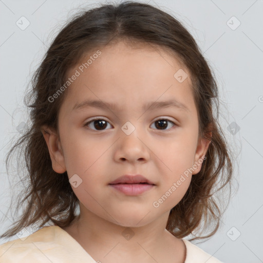 Neutral white child female with medium  brown hair and brown eyes