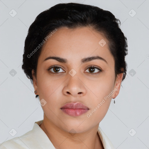 Neutral asian young-adult female with short  black hair and brown eyes