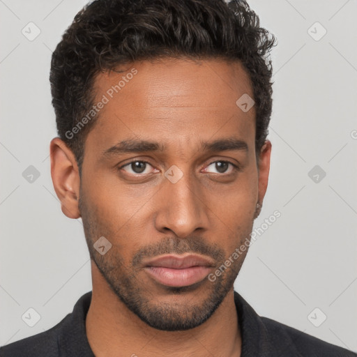 Neutral black young-adult male with short  brown hair and brown eyes