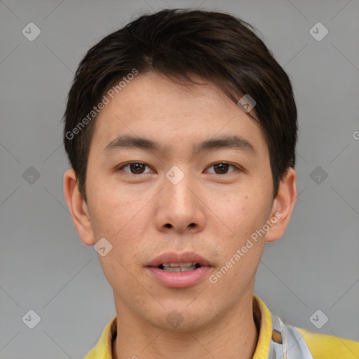 Neutral asian young-adult male with short  brown hair and brown eyes