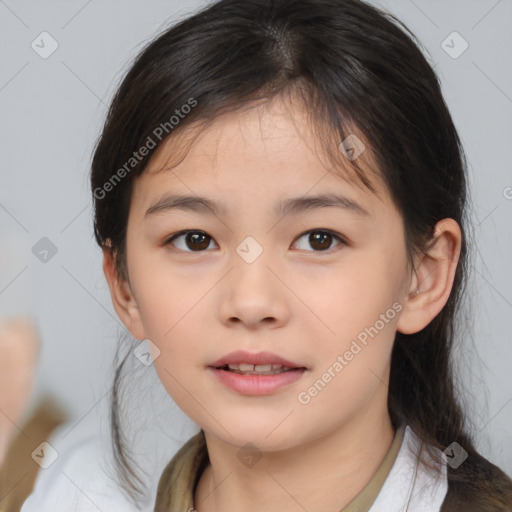 Neutral asian young-adult female with medium  brown hair and brown eyes