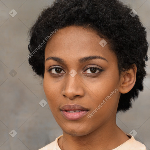 Neutral black young-adult female with short  brown hair and brown eyes