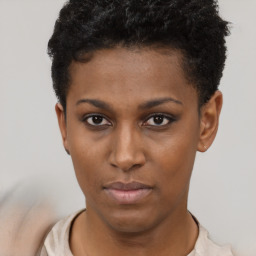 Neutral black young-adult female with short  brown hair and brown eyes