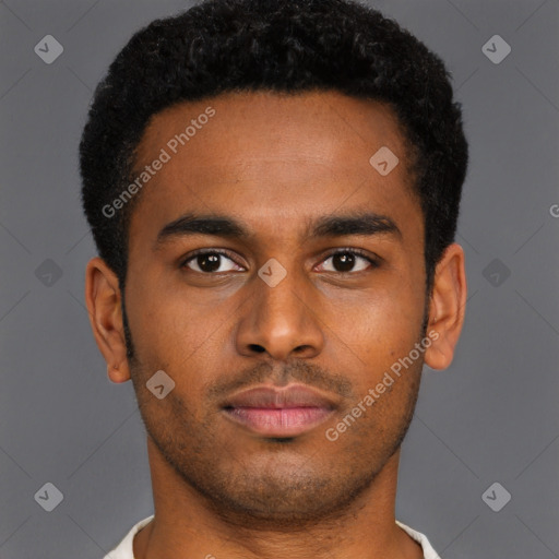 Neutral latino young-adult male with short  brown hair and brown eyes