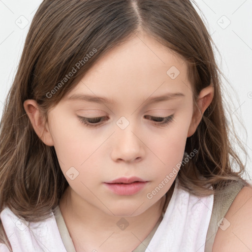 Neutral white child female with medium  brown hair and brown eyes