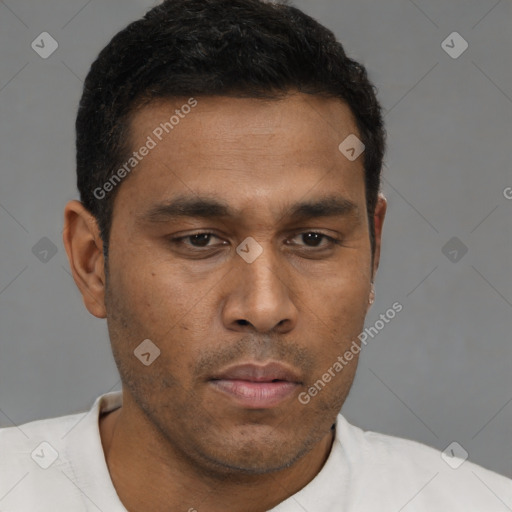 Neutral black young-adult male with short  brown hair and brown eyes