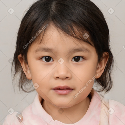 Neutral white child female with medium  brown hair and brown eyes