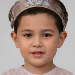 Joyful white child male with short  brown hair and brown eyes