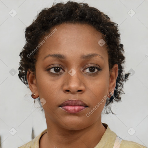 Neutral black young-adult female with short  brown hair and brown eyes