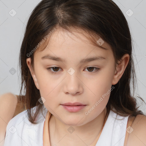 Neutral white child female with medium  brown hair and brown eyes