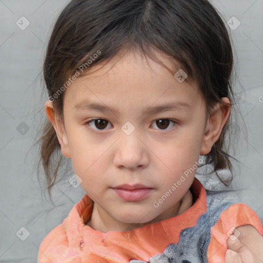 Neutral white child female with medium  brown hair and brown eyes