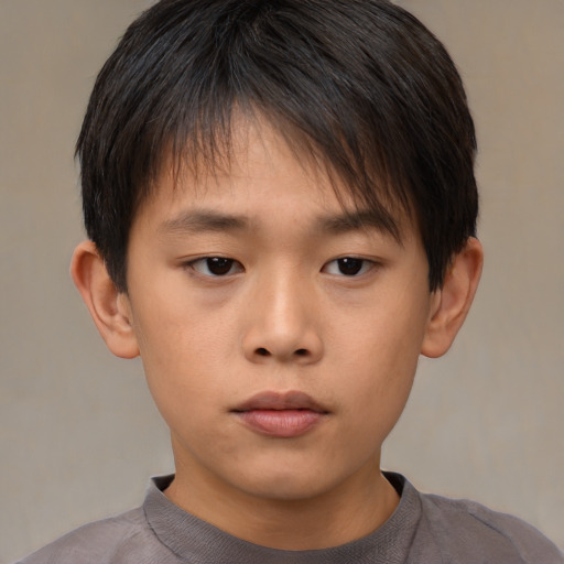 Neutral asian child male with short  brown hair and brown eyes