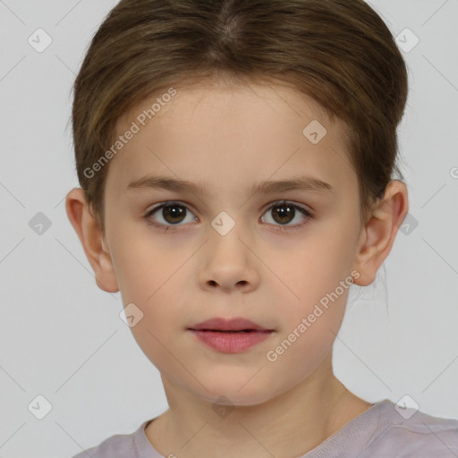 Neutral white child female with short  brown hair and brown eyes