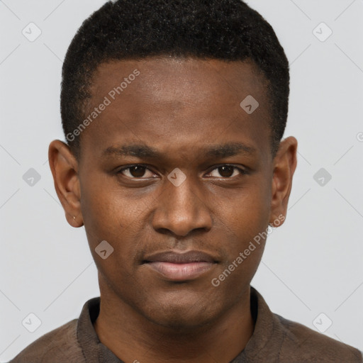 Neutral black young-adult male with short  brown hair and brown eyes