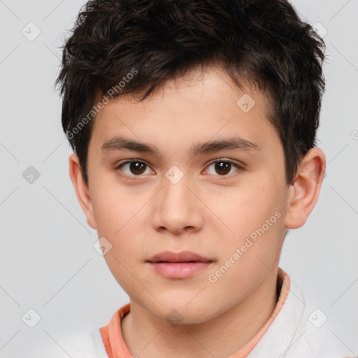 Neutral white child male with short  brown hair and brown eyes