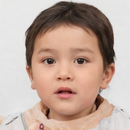 Neutral white child female with short  brown hair and brown eyes
