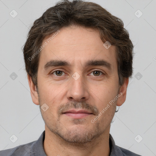 Neutral white adult male with short  brown hair and brown eyes