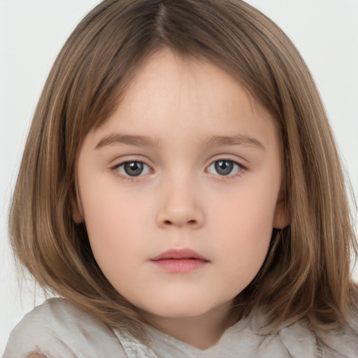 Neutral white child female with medium  brown hair and brown eyes