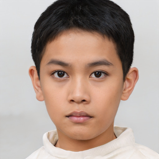 Neutral asian child male with short  black hair and brown eyes