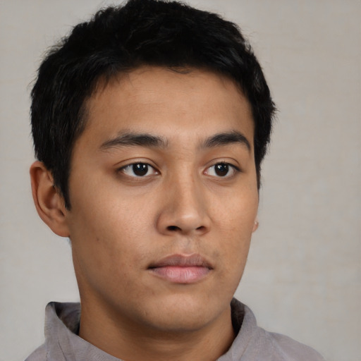 Neutral asian young-adult male with short  black hair and brown eyes
