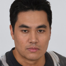 Neutral asian young-adult male with short  black hair and brown eyes