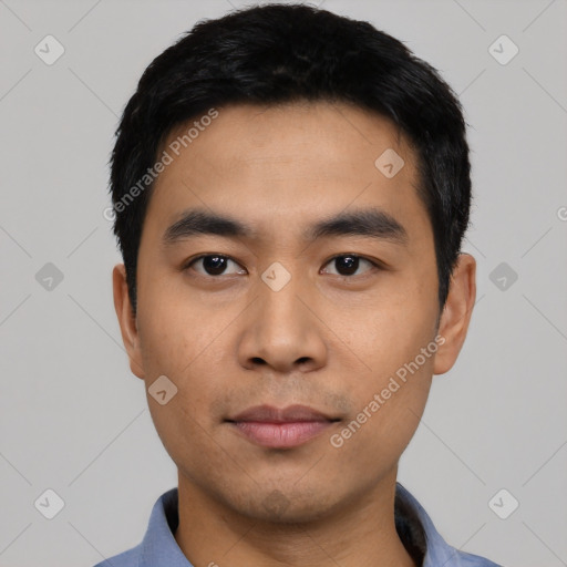 Neutral asian young-adult male with short  black hair and brown eyes