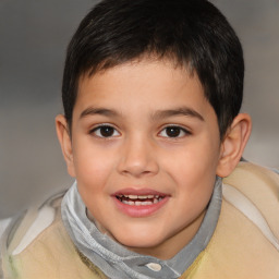 Joyful white child male with short  brown hair and brown eyes